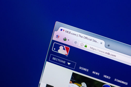 Ryazan, Russia - April 29, 2018: Homepage of MLB website on the display of PC, url - MLB.com