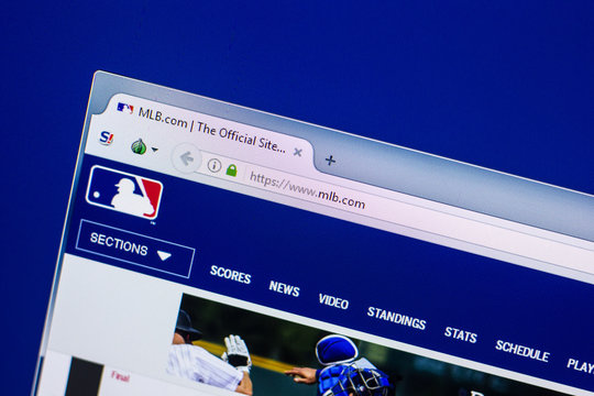 Ryazan, Russia - April 29, 2018: Homepage of MLB website on the display of PC, url - MLB.com