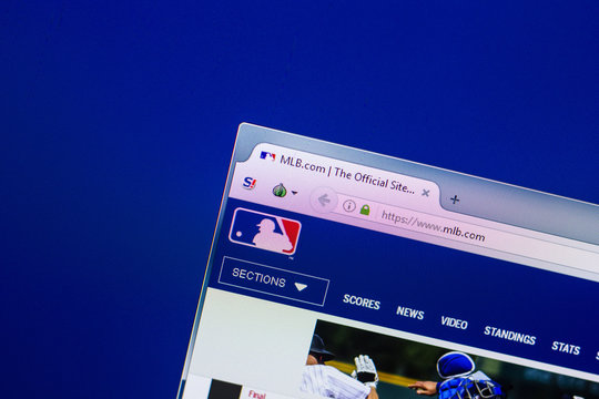 Ryazan, Russia - April 29, 2018: Homepage of MLB website on the display of PC, url - MLB.com