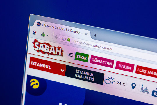 Ryazan, Russia - April 29, 2018: Homepage of Sabah website on the display of PC, url - Sabah.com.tr.