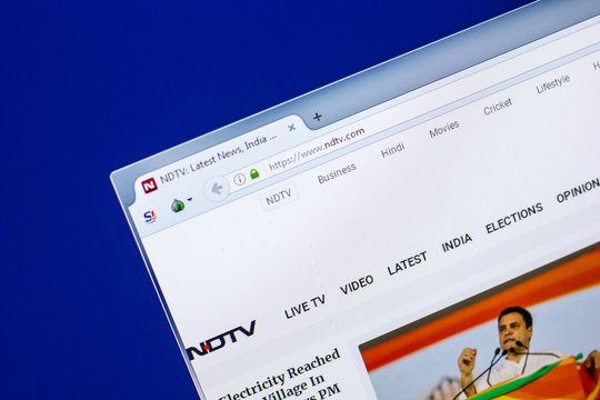 Ryazan, Russia - April 29, 2018: Homepage of NDTV website on the display of PC, url - NDTV.com