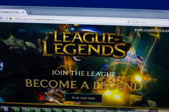 Ryazan, Russia - April 29, 2018: Homepage of Leagueoflegends website on the display of PC, url - Leagueoflegends.com