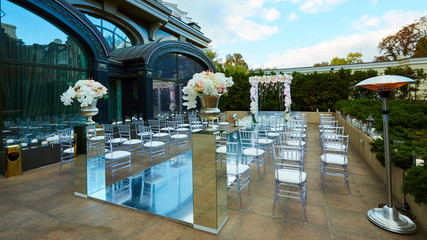 The wedding ceremony in a beautiful garden