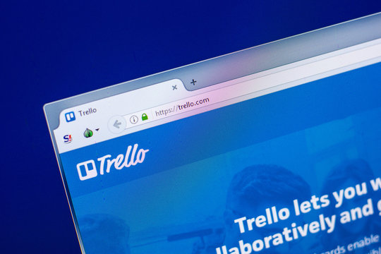 Ryazan, Russia - April 29, 2018: Homepage of Trello website on the display of PC, url - Trello.com.