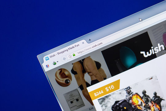 Ryazan, Russia - April 29, 2018: Homepage of Wish website on the display of PC, url - Wish.com