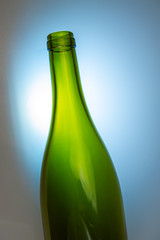 Empty wine bottle on a light gray background. Design element, cover. Web banner.