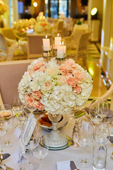 The luxury, elegant wedding reception table arrangement.