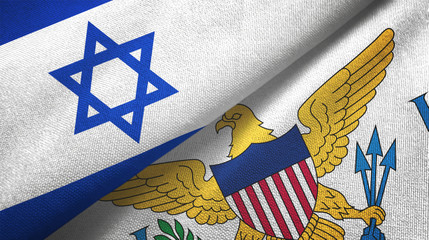 Israel and Virgin Islands United States two flags textile cloth, fabric texture