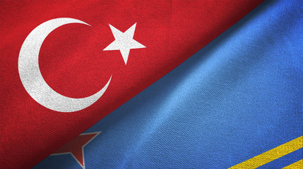 Turkey and Aruba two flags textile cloth, fabric texture