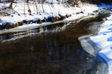 Winter landscape with the river and in frosty day