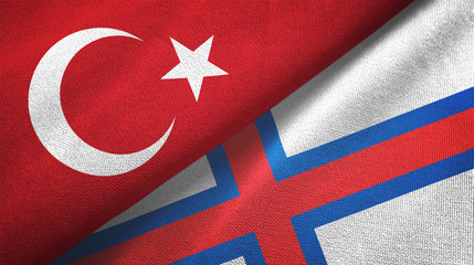 Turkey and Faroe Islands two flags textile cloth, fabric texture