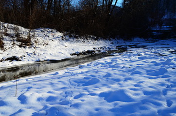 Winter landscape with the river and in frosty day