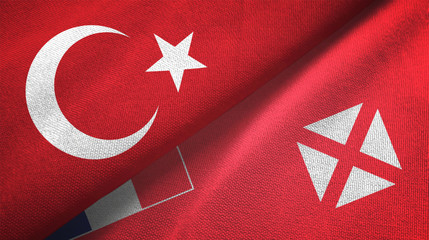 Turkey and Wallis and Futuna two flags textile cloth, fabric texture