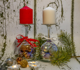 new year, holiday, magic, background, genre, still life, candles, branch, pine trees, toys,...