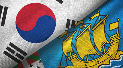 South Korea and Saint Pierre and Miquelon two flags textile cloth