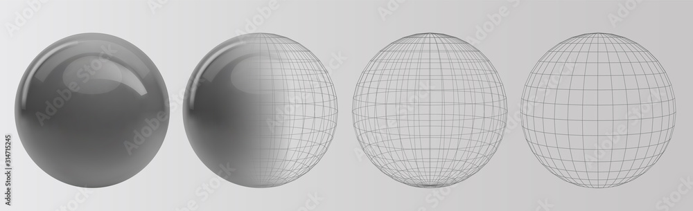Wall mural set of vector spheres and balls on a white background with a shadow.