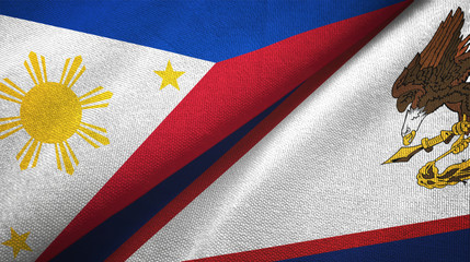 Philippines and American Samoa two flags textile cloth, fabric texture