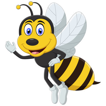 Cartoon bee waving hand and smiling