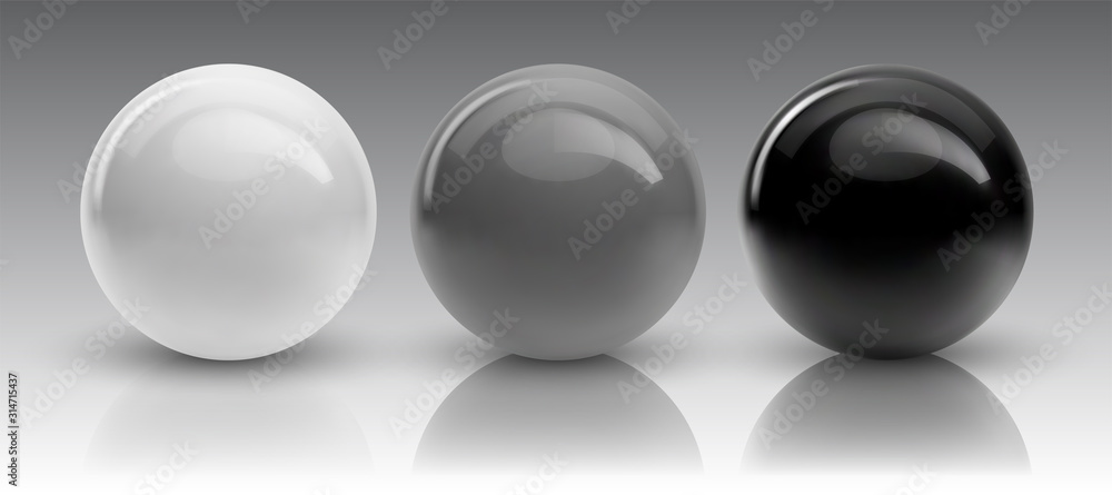 Wall mural set of vector spheres and balls on a white background with a shadow.