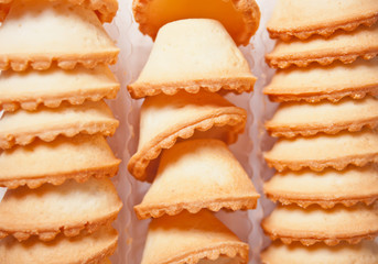 Tartlets without stuffing. Empty tartlets. French dish for salads. Dough baskets.