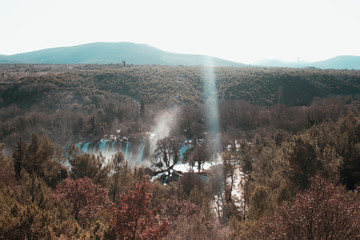 View of the Kravice waterfall in Bosnia and herzegovina. Panorama of the surrounding area, huge...