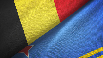 Belgium and Aruba two flags textile cloth, fabric texture