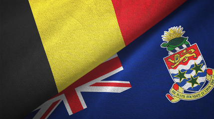 Belgium and Cayman Islands two flags textile cloth, fabric texture