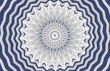 Blue, gray, white color mandala. Oriental illustration. Simple, minimalistic ornament. Yoga, meditation, tantra banner, card template. Floral radial pattern. Boho style flower