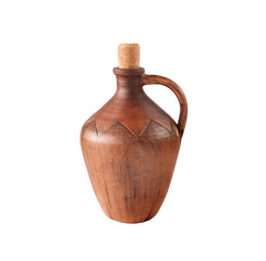 Jar of red clay for wine Isolated on a white background.