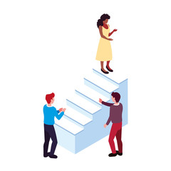 group of people with stair on white background