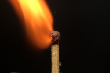 macro shooting of a match sulfur head fire