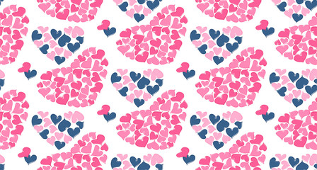 Red and pink hearts background. Valentines Day seamless pattern.