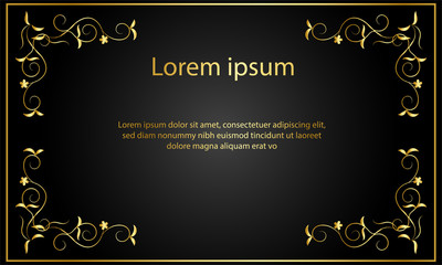luxury decorative frame border illustration,Swirl floral ornament design with golden color,Golden luxury realistic Curved shape border