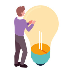 businessman with light bulb on white background
