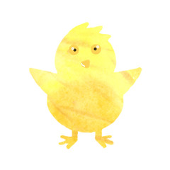 Yellow Orange Easter Chicken. Watercolor hand drawn illustration