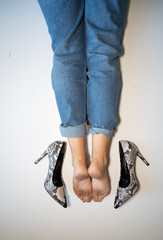 woman feet soles and elegant high heels
