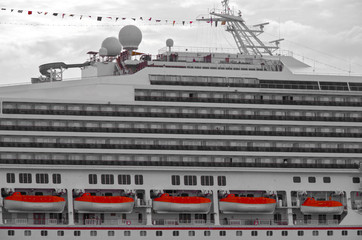 Modern cruise ship liner in the port of Miami, Florida doing Caribbean cruises for dream holiday or...