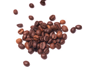 Pile of coffee beans isolated on white background