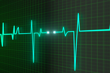 Glowing digital heartbeat line reflecting on the monitor, 3d rendering.