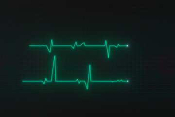 Glowing digital heartbeat line reflecting on the monitor, 3d rendering.