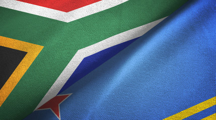 South Africa and Aruba two flags textile cloth, fabric texture