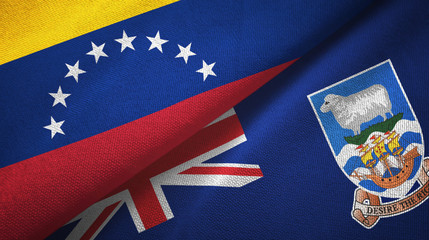 Venezuela and Falkland Islands two flags textile cloth, fabric texture