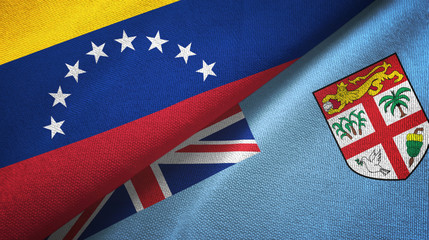 Venezuela and Fiji two flags textile cloth, fabric texture