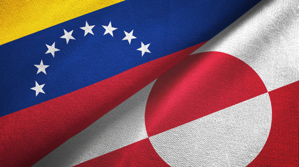 Venezuela and Greenland two flags textile cloth, fabric texture © Aleks Taurus