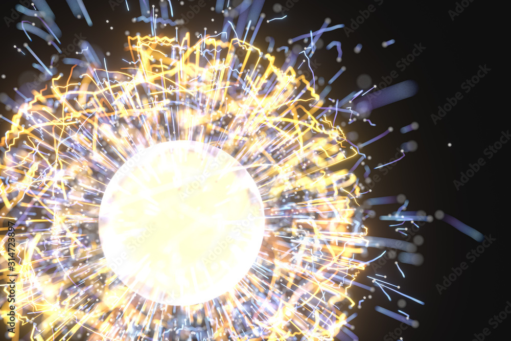 Poster glowing lines with round resource, power and line art, 3d rendering.