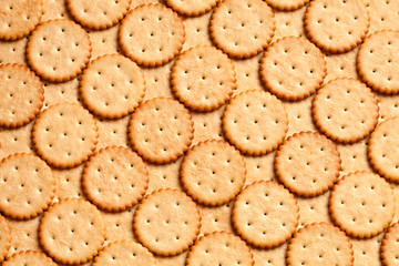 Background of round crackers. Top view