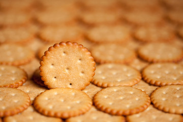 Round crackers. Shallow depth of field