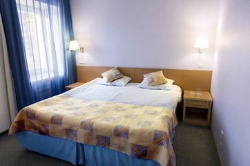 Ekaterinburg, Russia - December 01, 2019: Interior of the bedroom in the hotel room