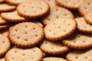 Round crackers in natural light. Shallow depth of field