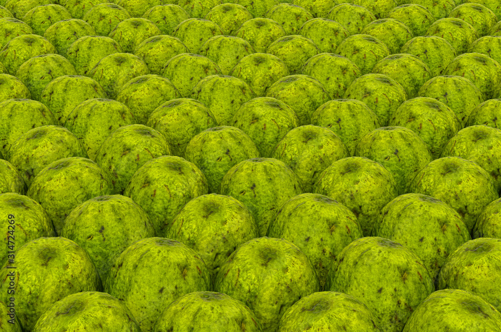 Poster background from guavas with realistic texture, 3d rendering